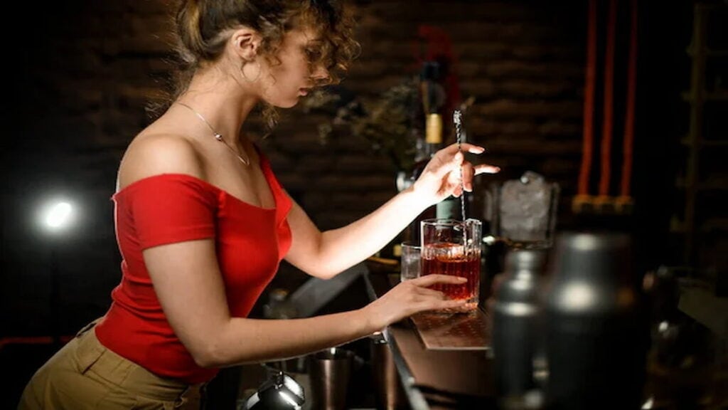 Poland nightlife, female bartender