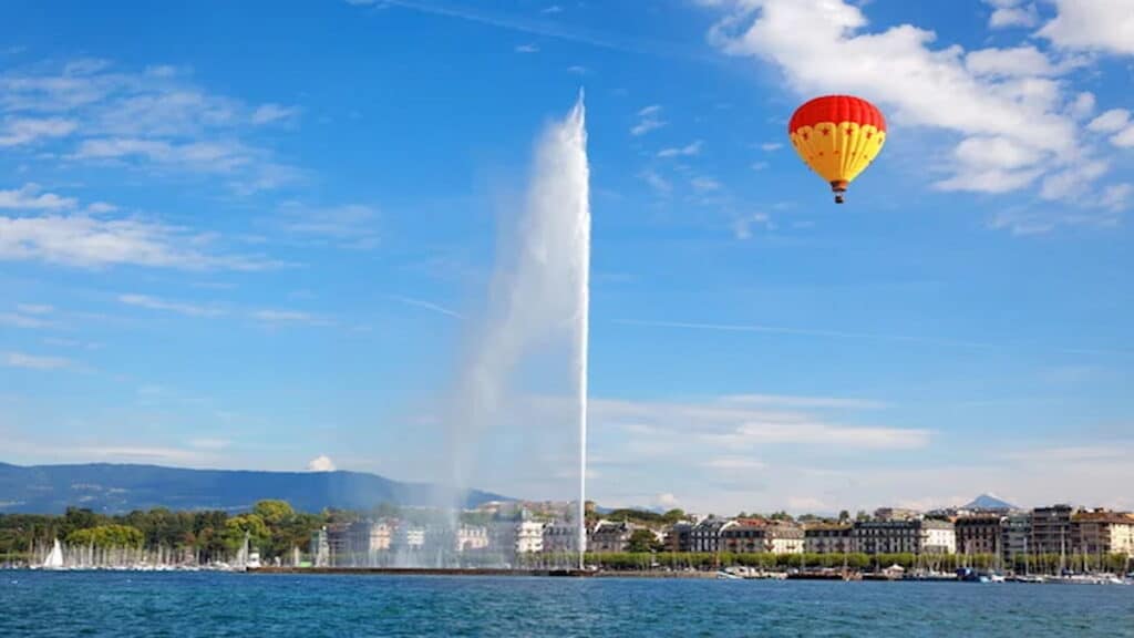 Tourist places in Geneva Switzerland, jet on lake