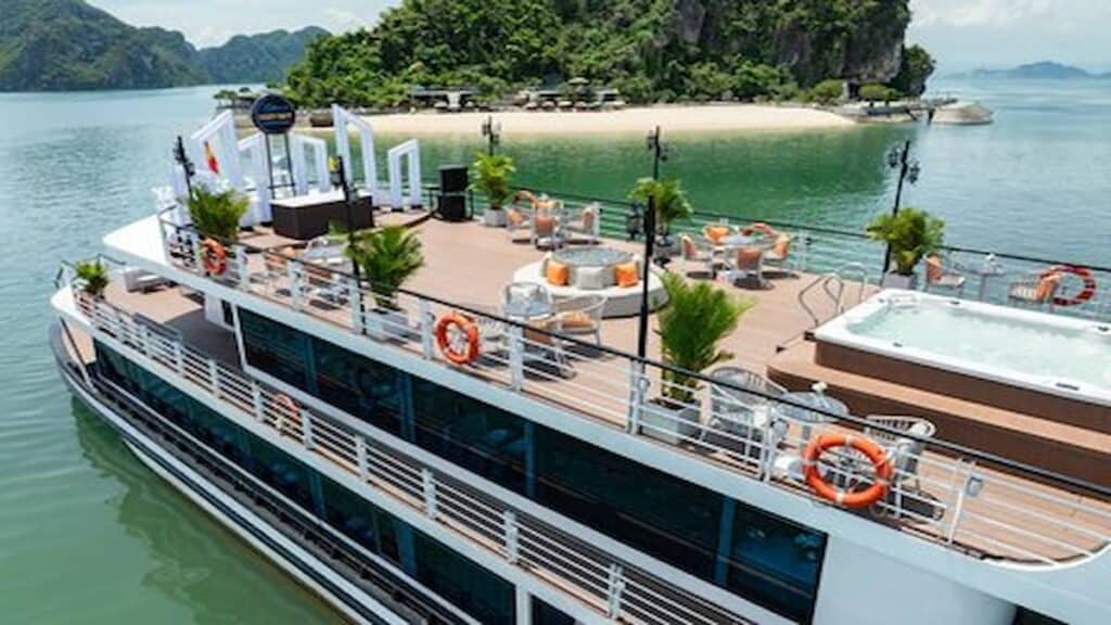 Junk boats in Halong Bay, Bai Chay Beach