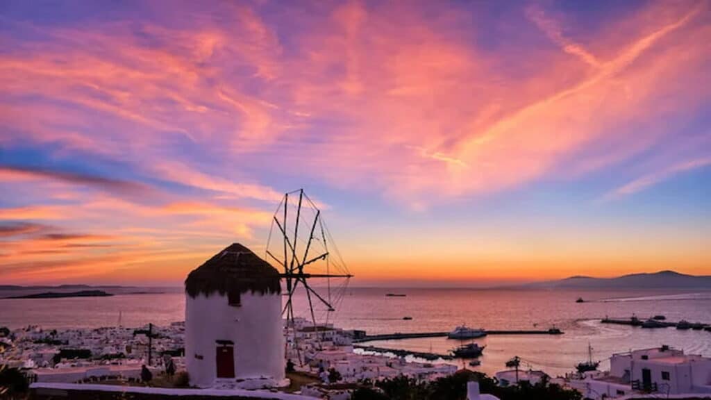 Mykonos Beach, Boni's Windmill Sunset