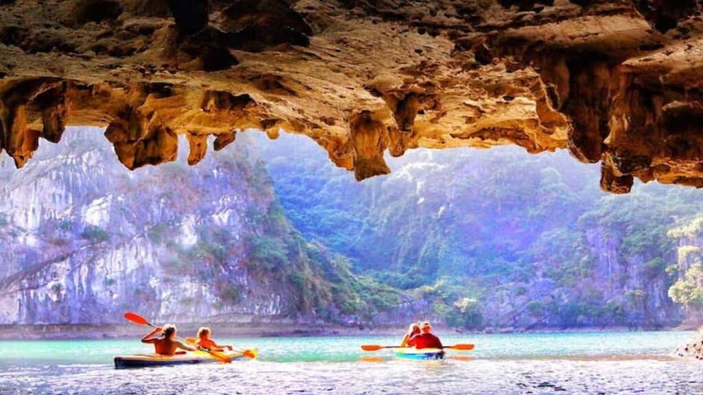 Junk boats in Halong Bay, Luon Cave kayaking