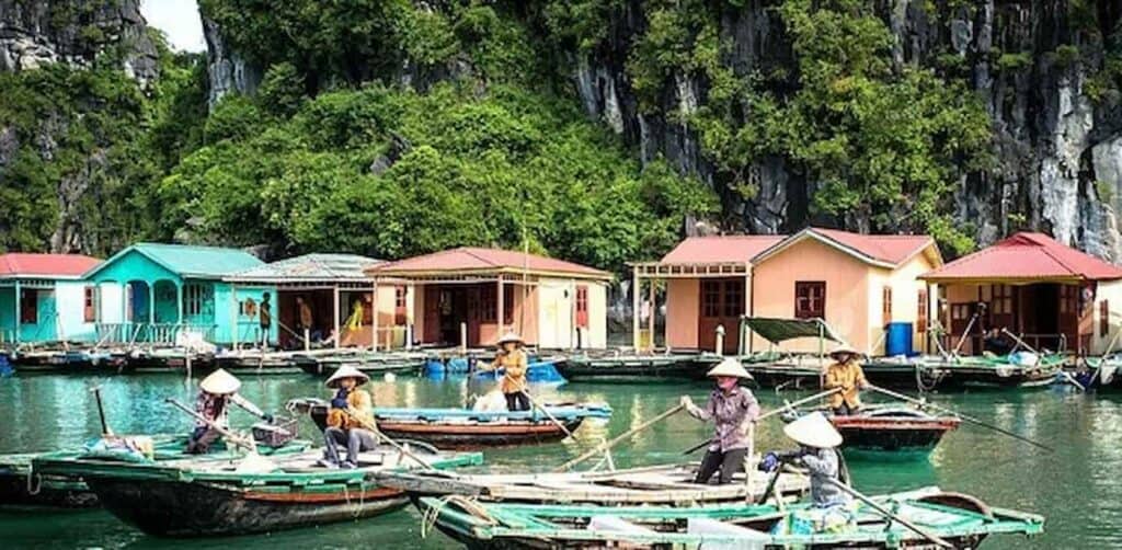 Junk boats in Halong Bay, Vung Vieng Fishing Village