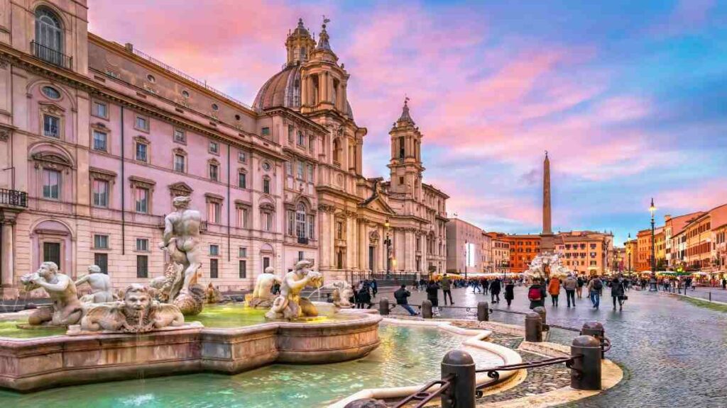 Tourist spots in Rome Italy, Piazza Navona featuring Bernini's baroque fountains