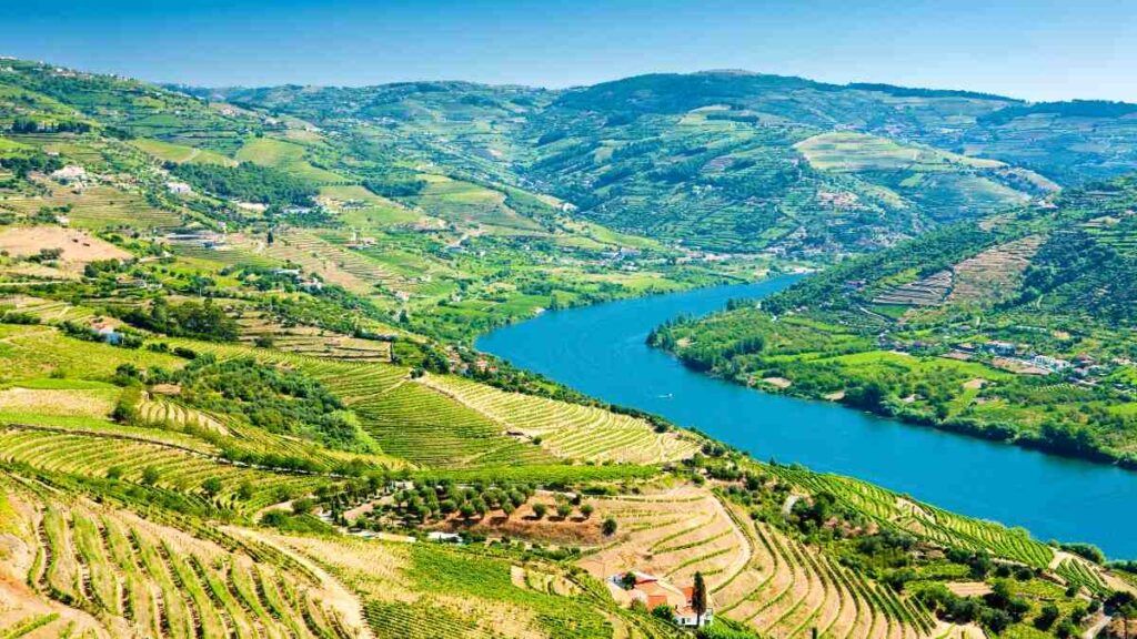 Tourist spots in Portugal, view down the Douro river.