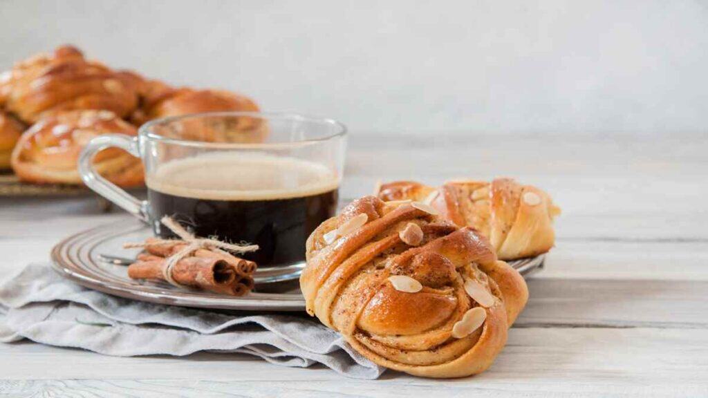Traditional Finnish foods, cinnamon Buns served with coffee
