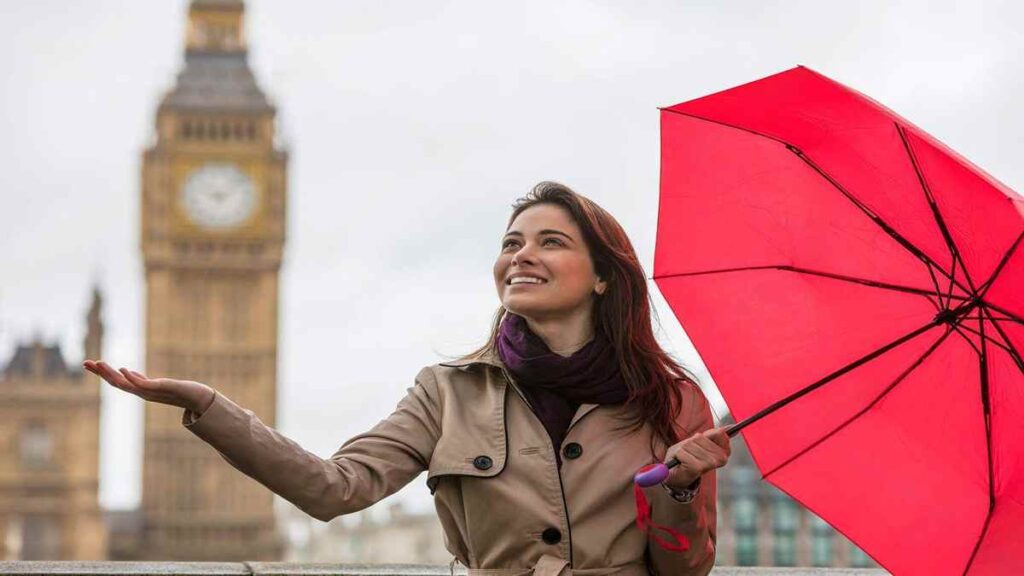 Family trips to London England, Thames riverside umbrella