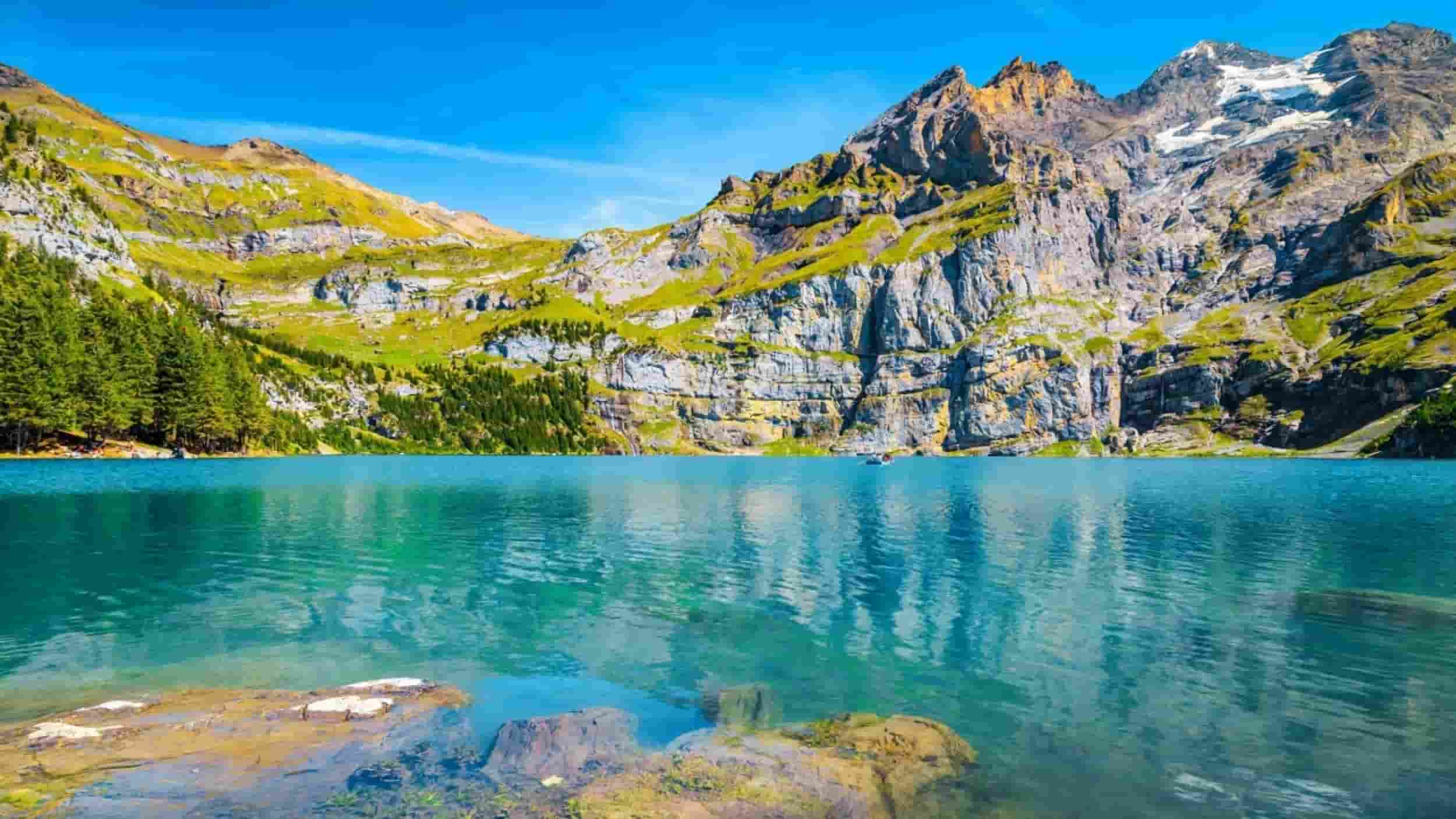 Oeschinen Lake Switzerland, view across the lake