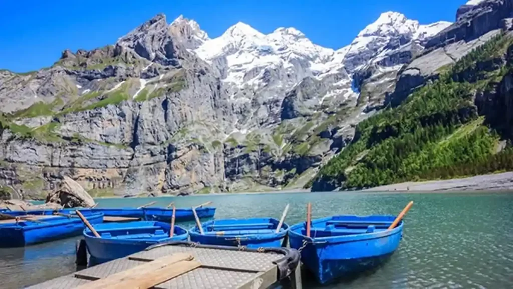 Oeschinen Lake Switzerland, lake boats