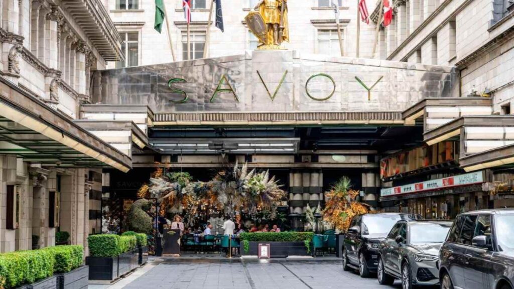 Family trips to London England, Savoy hotel entrance