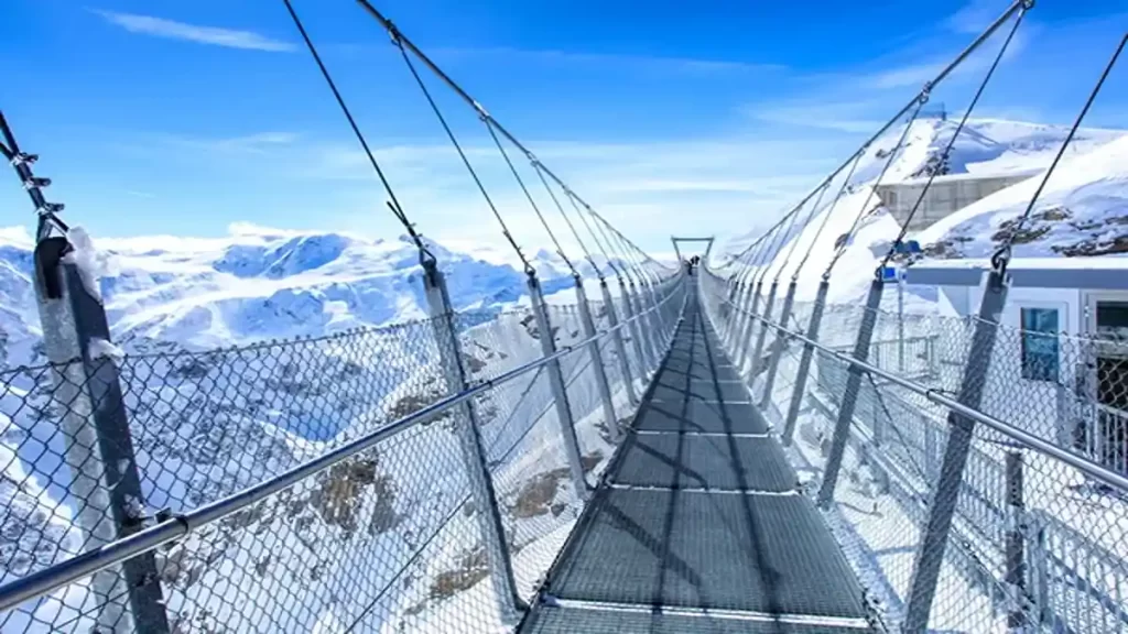 Mount Titlis in Switzerland, cliff walk suspension bridge