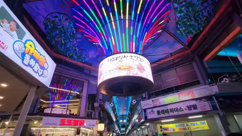 Old Market interior with colorful rainbow LED light