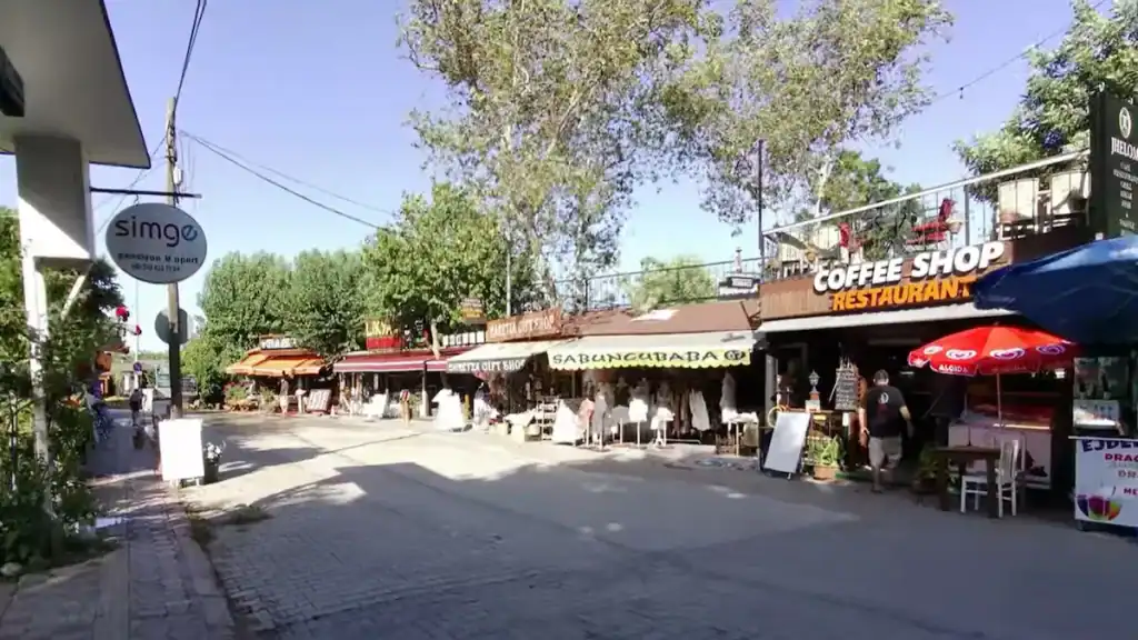 Çıralı quiet alternative village street with local restaurants and coffee shops