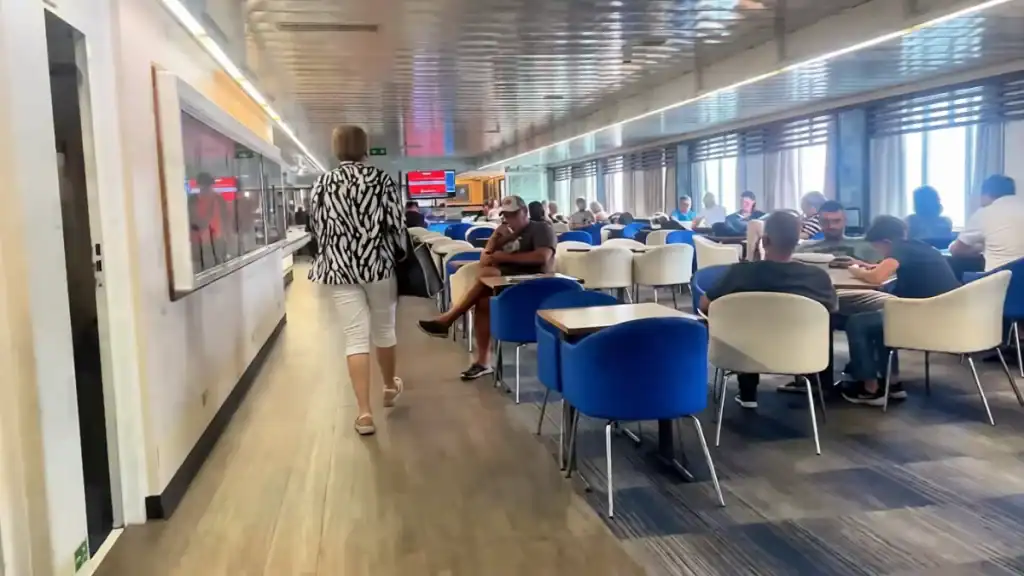 Modern ferry interior with passengers traveling to Vis island in October
