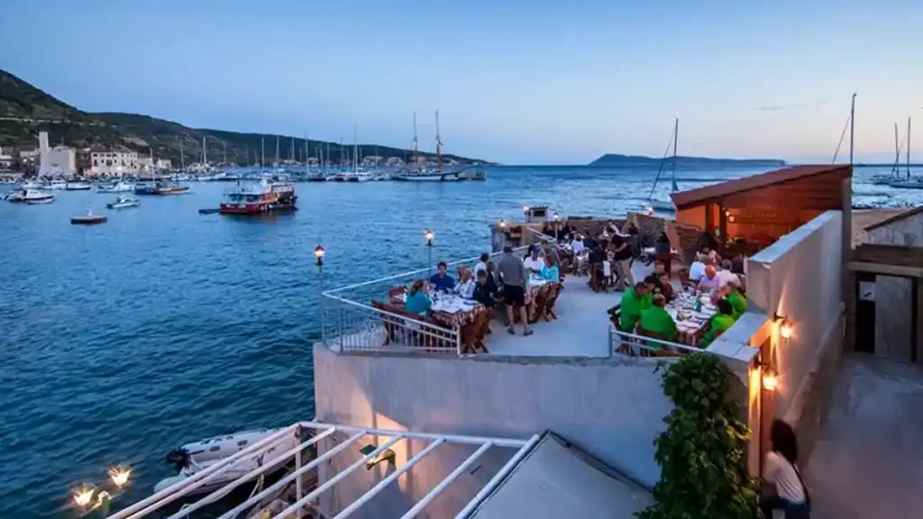 Vis Island remote work at Konoba Barba waterfront restaurant in Komiza harbor