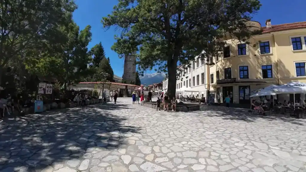 Bansko year round destination old town square with clock tower and cobblestone streets
