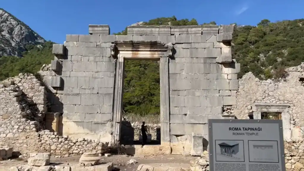 Olympos Beach entrance fee Roman temple with preserved stone doorway ruins