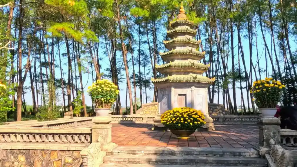 Thien Mu Pagoda's peaceful garden setting