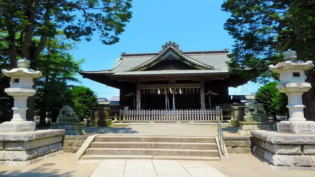 Yasaka Shrine main hall with stone lanterns in Sawara, ideal stop on Narita Airport Sawara itinerary
