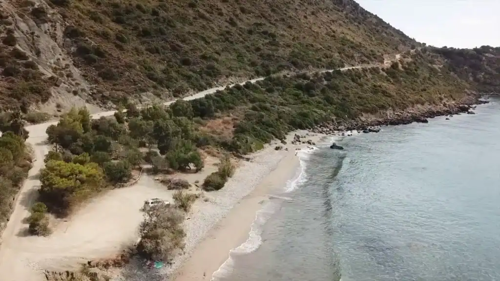 Remote sandy shoreline at Kalamaki, one of the quieter Mani Peninsula beaches