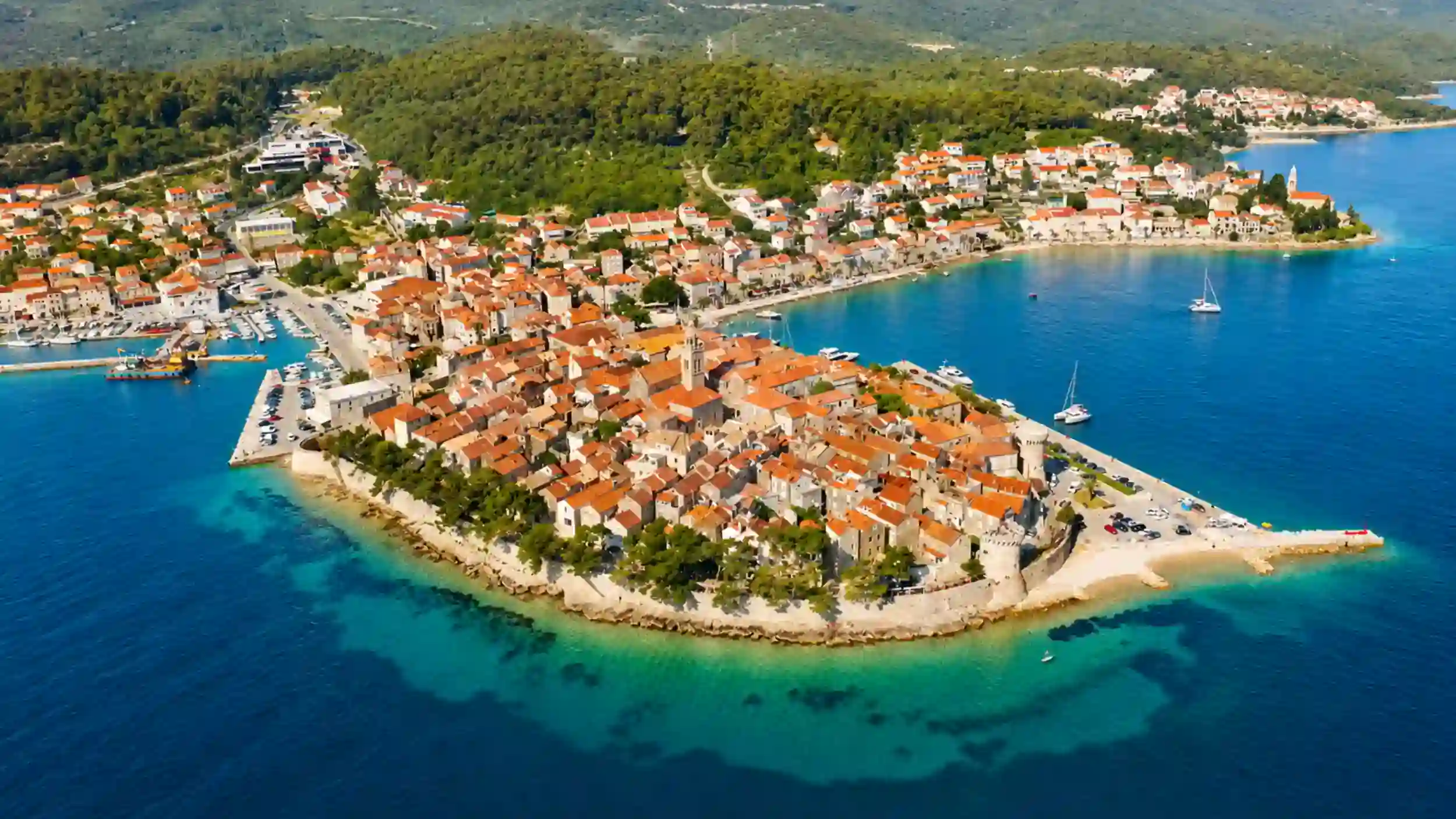 Aerial view of fortified peninsula before you explore outside Korčula town