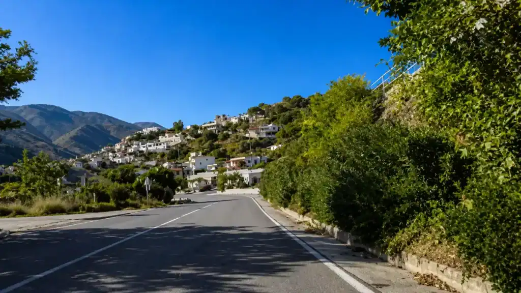Open road climbing into Mesa Mouliana village on the Agios Nikolaos to Sitia drive