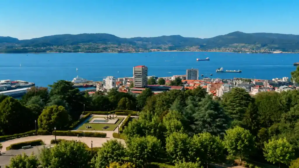 Vigo city and Ría de Vigo from Parque do Castro on the southern Galicia coast
