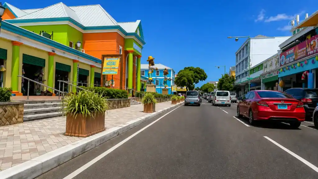 Colorful storefronts line a downtown Nassau street, an area you don't need a car to explore.