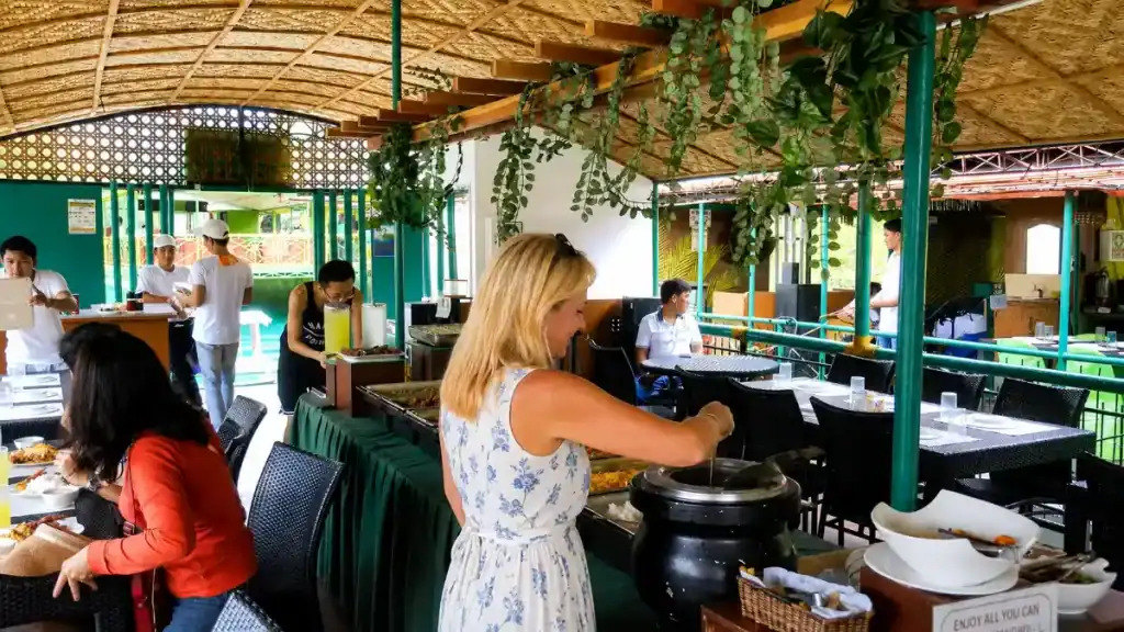 Buffet lunch aboard a floating restaurant on the Loboc River