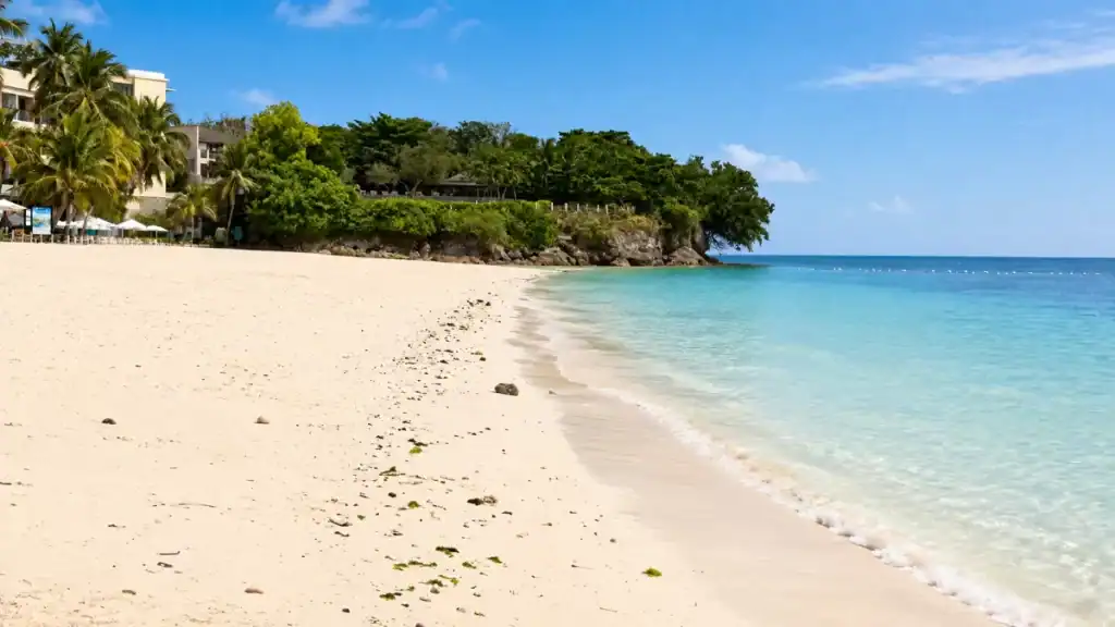 White sand curving along the turquoise shoreline of Alona Beach in Panglao