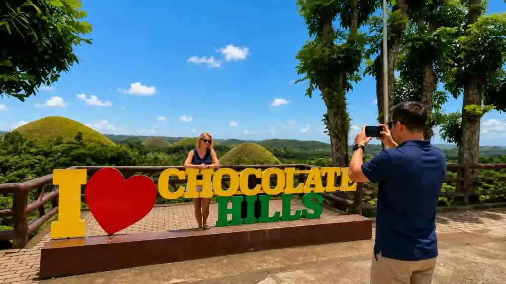 Woman poses at the Chocolate Hills viewpoint, a top stop when planning how many days in Bohol