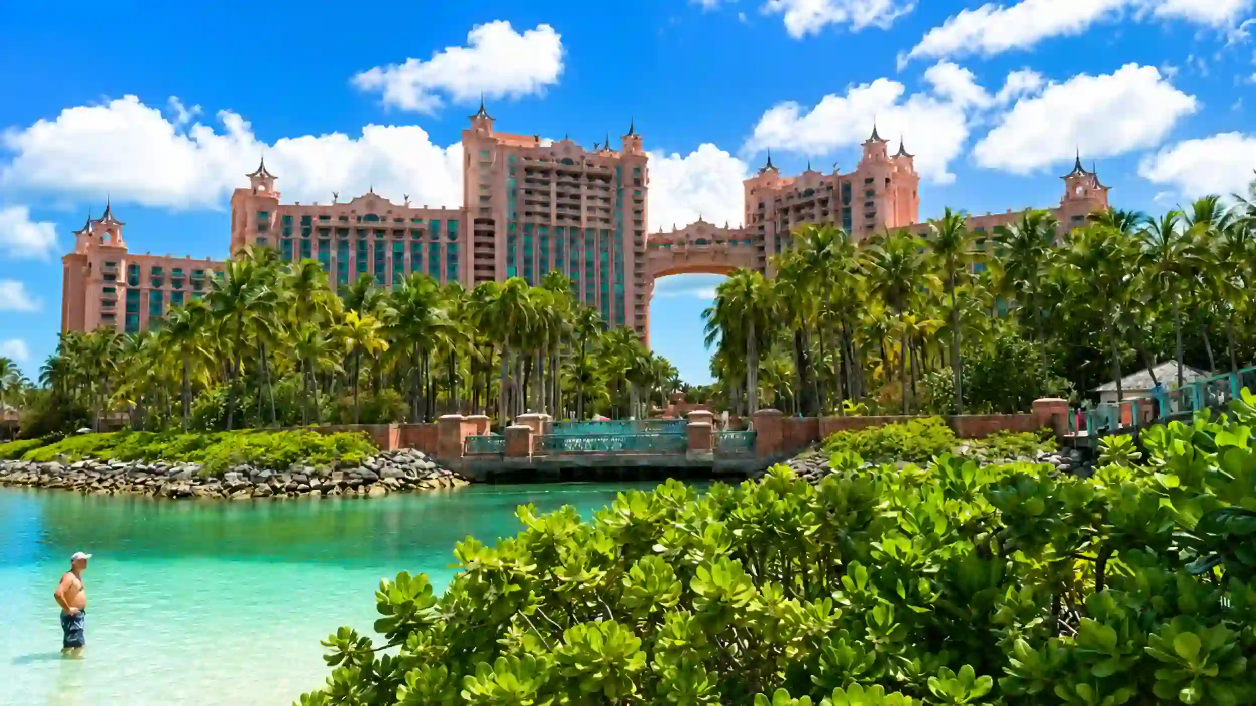 Atlantis Paradise Island's twin towers rise over the lagoon, a top stop when planning how many days in Nassau.