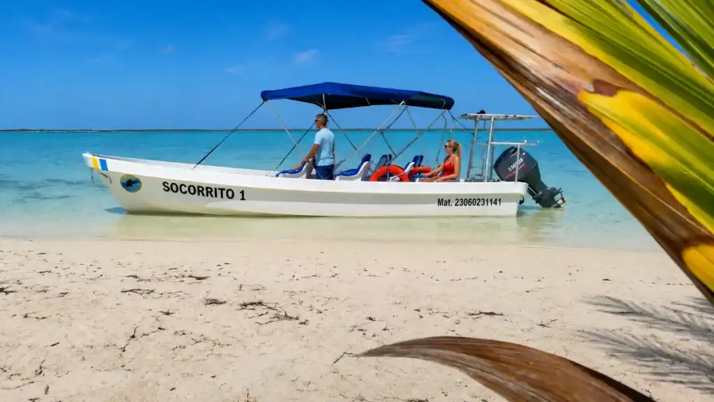 Socorrito 1 tour boat anchored offshore, another reason Sian Ka'an is worth visiting