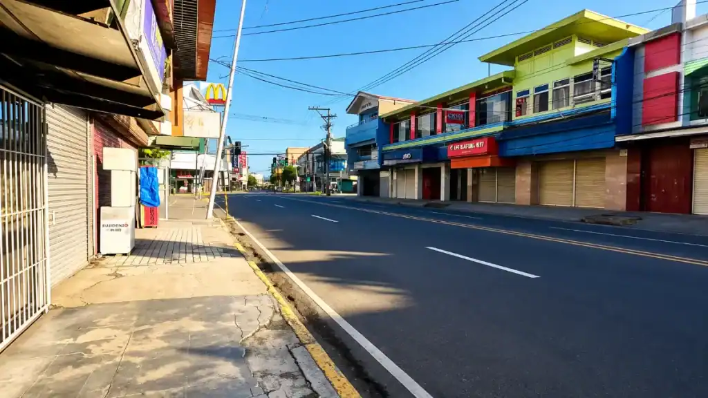 Colourful shopfronts line an early morning street in downtown Tagbilaran, a practical base for where to stay in Bohol