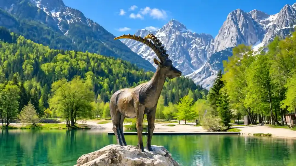 The bronze ibex statue at Lake Jasna, one landmark that shapes how many days in Kranjska Gora you'll want